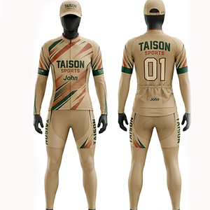 Conjunto de traje de ciclismo para hombre, poliéster y spandex premium, tela transpirable de 220 GSM, diseño de paneles en marrón y verde azulado, logotipo personalizado por sublimación. - Product Image 5