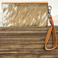 Nouveau portefeuille long en cuir de vachette pour femme, pochette peinte à la main motif OVNI du désert, sac à main de poignet fait main, sac à main de mode boutique pour femme