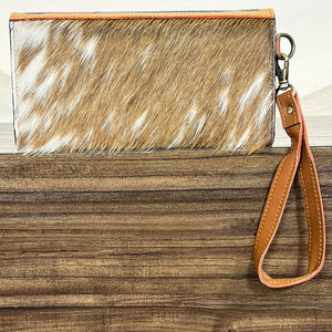 New Women's Long Cowhide Leather Clutch <b>Wallet</b> Hand Painted Desert UFO Wristlet Purse for Women Handmade Boutique Fashion Purse - Product Image 5