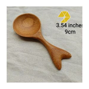 Cuchara de Madera para Servir con Forma de Pez de 22 cm, Utensilio Ecológico para Té y Café, Mini Cuchara de Madera con Logotipo Personalizado Grabado Gratis - Product Image 3