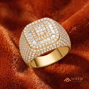 Anillo de Lujo para Hombre, Chapado en Oro, con Incrustaciones de Moissanita, Diseño Rectangular, Estilo Hip Hop, para Regalo de Boda - Product Image 2