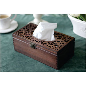 Caja de pañuelos de madera vintage, soporte para servilletas de madera tallada, dispensador decorativo de pañuelos faciales de estilo antiguo para decoración del hogar, hotel u oficina. - Product Image 1
