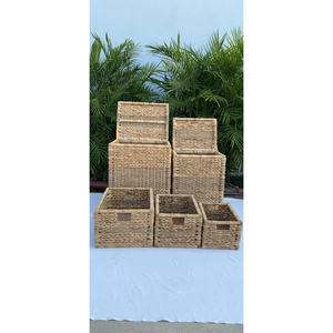 Cestas Tejidas Artesanales de Vietnam, Baúl de Almacenamiento de Jacinto de Agua Natural con Tapa de Junco de Colores, Bandeja Rectangular Decorativa - Product Image 4