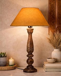 <b>Rustic</b> Wooden <b>Table</b> Lamp Fabric Empire Shade Warm Light <b>Bedside</b> Desk Lamp Decorative Home Lighting Aqudus Saleem Aq3477 - Product Image 1