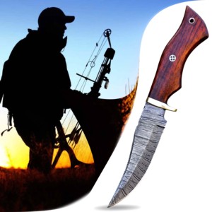 Couteau de camping multifonction à lame fixe en acier Damas pour l'extérieur - Product Image 1