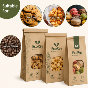 Eco-friendly <b>Biodegradable</b> Kraft <b>Paper</b> Food Grade Stand up Pouch with Transparent Window Handle Four-Color Printing - Product Image 2