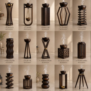 Artistic Wooden Bakhoor Burner With A Sculptured Geometric Pedestal Stem Cradling A Minimalist Oud Incense Bowl For Aromatherapy - Product Image 6