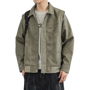 Veste en cuir originale à revers de style américain Veste en cuir pour hommes de couleur unie à manches longues et col rabattu Streetwear Homme Tops - Product Image 1