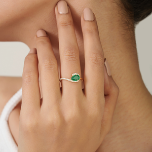 Anillo de Oro Amarillo Real K14 con Esmeralda y Diamantes en Forma de Pera, Joyería Fina Personalizada, Precio al por Mayor con MOQ Bajo - Product Image 4