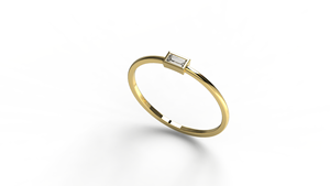 Bague de fiançailles minimaliste et délicate en or 18 carats avec diamant baguette serti clos, style solitaire East West, bijoux fins pour femme - Product Image 2