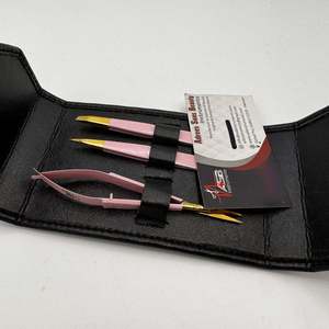<b>Light</b> Pink Gold Custom Logo Eyebrow Tweezers Stainless Steel Slanted <b>Pointed</b> Tip Brow Tweezers With Spring Scissor - Product Image 6