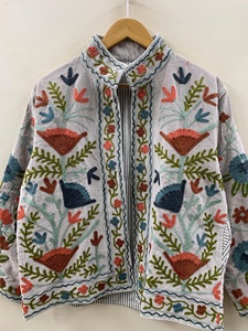 Women Handmade Suzani Embroidered Velvet Jacket Luxury Boho Winter <b>Coat</b> Traditional Ethnic Floral Short Outerwear - Product Image 3