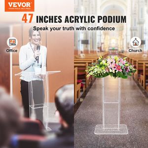 Podio in Acrilico Trasparente da 47 Pollici con Ampia Superficie di Lettura e Ripiano Portaoggetti, Podio da Ufficio in Acrilico Autoportante - Product Image 2