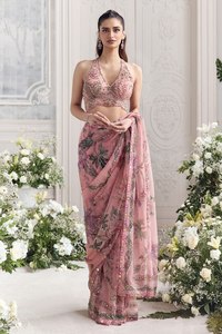 Lehenga Choli en Soie et Rayonne Brodé de Fleurs Roses, Robe Traditionnelle Indienne pour Mariage, Fête, Diwali, Protection Solaire, Séchage Rapide pour Femme - Product Image 3