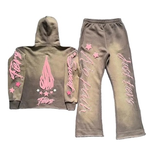 Nuevo Conjunto Deportivo de 2 Piezas Unisex con Sudadera y Pantalones Apilados con Diseño 3D Transpirable de Invierno, Logotipo Estampado en Relieve, Efecto Desteñido por el Sol, Color Sólido Personalizable - Product Image 3