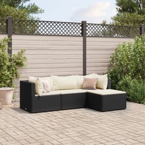 Set Lounge da Esterno in Rattan Nero con Cuscini Crema - Sedute Contemporanee per Uso Residenziale - Product Image 3