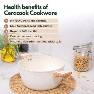 Casserole en céramique avec couvercle en verre, fond en acier inoxydable, revêtement émaillé antiadhésif, design minimaliste rond - Product Image 3