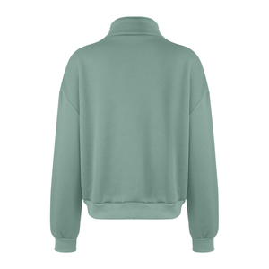 Sweat-shirt léger en coton à col roulé pour femme Green Dimple, coupe courte, épaules tombantes, fermeture éclair 1/4, style hiver - Product Image 3