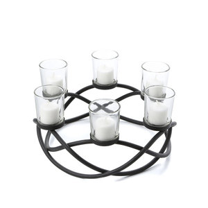 Black Metal 6 <b>Tealight</b> <b>Candle</b> Stands Glass Votive Ring Round Tabletop Centerpiece Modern Home Decor Stand - Product Image 1