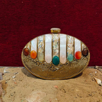 Pochette artisanale indienne en laiton et nacre avec pierre d'agate naturelle – Sac de soirée de luxe pour l'été, la mode, les mariages et les fêtes