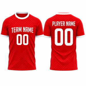 Maillot de football rouge pour homme, imprimé par sublimation, avec nom du joueur, séchage rapide, respirant, en polyester, uniforme personnalisé pour adultes, manches courtes - Product Image 4