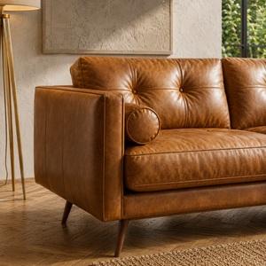 Mid for Modern Square Two Seat Genuine Leather <b>Sofa</b> with Solid <b>Wood</b> Legs Luxury Living Room Couch - Product Image 3