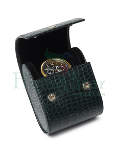 WRIZA Handcrafted Genuine Leather Tonneau Shape Single <b>Watch</b> Roll | Travel <b>Watch</b> <b>Case</b> Suede Polyester Lining Secure Snap Closure - Product Image 1