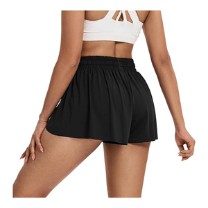 Jupe-short de tennis noire pour femme à séchage rapide avec cordon de serrage, couleur unie, tenue de sport d'été, coupe décontractée, short athlétique en polyester - Product Image 5