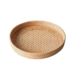 Bandeja para servir de ratán de diseño moderno, forma redonda de mesa, decoración tejida de alta calidad, Color marrón, para el hogar y la cocina - Product Image 1