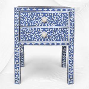 Mesita de noche moderna con incrustaciones de hueso, hecha a mano, gabinete lateral decorativo para interiores elegantes - Product Image 1