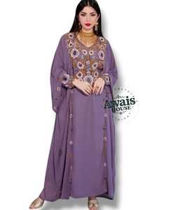Robe de mariée élégante Awais House pour femme, violette unie, légère, grande taille, en polyester, col haut, manches longues, longueur au sol - Product Image 1