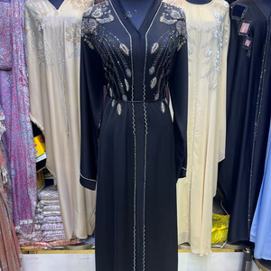 Abaya de Alta Calidad, Modesta, Estilo Dubái, con Cuentas y Lentejuelas, Manga Larga, Tradicional Musulmana, Hecha a Mano, para Boda, de Poliéster Transpirable, Cuello en V, para Mujer - Product Image 1