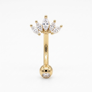 Anillo de ombligo de oro de 14k con diamante marquesa en forma de flor, joyería para el ombligo de mujer, conjunto de joyería de moda para fiestas románticas. - Product Image 1