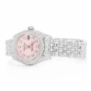 Luxury Fully Iced Out Moissanite Business <b>Watch</b> Pink Dial Automatic <b>Mechanical</b> ETA Movement Stainless Steel Wristwatch - Product Image 3