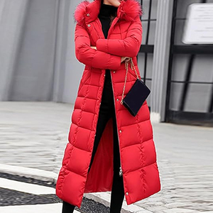 Red Long Puffer <b>Coat</b> Women <b>Winter</b> Warm Hooded Jacket Quilted Full Length Padded Parka Windproof <b>Thick</b> Maxi Overcoat Outwear - Product Image 5