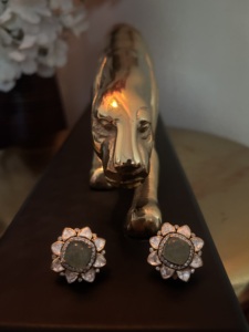 <b>studs</b> earrings in mint carbon stone with gold plated for wedding jewelry party wear handmade 925 <b>silver</b> metal ethnic <b>studs</b> - Product Image 1