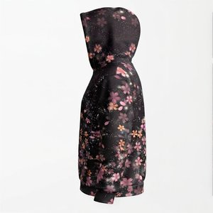 Sudadera con Capucha Floral para Mujer, Personalizable con Logotipo, de Alta Demanda, con Estampado de Flores de Cerezo en Negro y Rosa, de Manga Larga, Tejida y Transpirable - Product Image 3