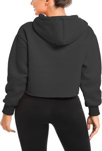 Sudadera con Capucha Negra Regular de Manga Larga, Color Sólido, Informal, de Felpa Tejida, para Mujer, para Otoño e Invierno - Product Image 6