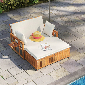 Modern Teak <b>Outdoor</b> Daybed Patio <b>Sofa</b> with Storage Garden Lounge Furniture for Poolside - Product Image 1