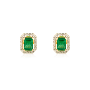 Beautiful High Quality 100% Genuine <b>Emerald</b> & Diamond Real 18K Yellow Gold Big Halo <b>Stud</b> <b>Earrings</b> Trendy Factory Custom Jewelry - Product Image 1
