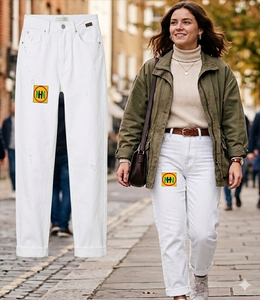 Jeans de mezclilla rasgados para mujer, pantalones de tiro alto desgastados, <span class=keywords><strong>estilo</strong></span> <span class=keywords><strong>urbano</strong></span>, look moderno, venta al por mayor, diseño OEM - Product Image 2