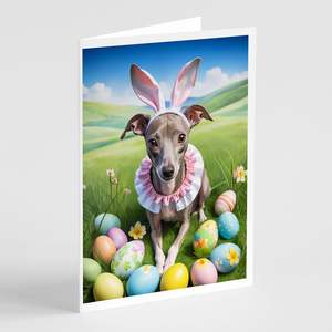 Paquete de tarjetas de felicitación Italian Greyhound Easter Egg Hunt 8 Whimsical A7 Tamaño 5x7 Tarjetas de notas en blanco con sobres - Product Image 1