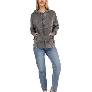 Sweat à capuche léger pour femme, le plus vendu en ligne, délavé à l'acide, style streetwear, avec logo personnalisé, manches longues - Product Image 6