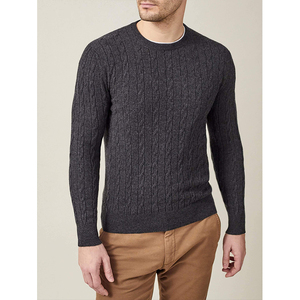 Herren Beige 100% Wolle Gestrickter Pullover Langarm Einfarbig Winterbekleidung - Product Image 5