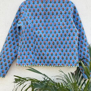 Veste matelassée en coton pour femme, imprimé floral, manches longues, col en V, fermeture boutonnée, longueur normale, vêtement d'extérieur - Product Image 4