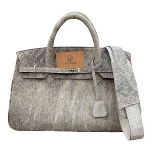 Grey Cow Leather Animal Print Structured Shoulder Bag Metal <b>Lock</b> 3L+ Capacity Premium Luxury Elegant Handbag for Daily Commuting - Product Image 1