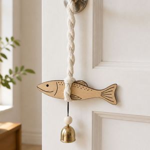 Decoración de Pared de Madera con Forma de Pez, Ecológica y Costera, Adorno Colgante de Madera Natural con Campana - Product Image 4