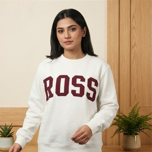 Sweat-shirt blanc à col rond pour femme Ross, coupe classique, imprimé lettres, pull en tricot décontracté, style automne - Product Image 1