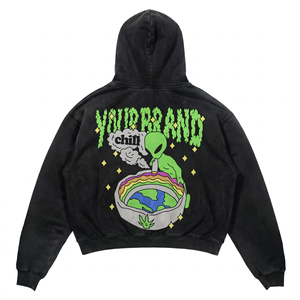 Sudadera con Capucha para Hombre, Lavado Ácido, 420 GSM, Algodón y Poliéster Grueso, Felpa Negra, Estampado Puff, DTG, Bordado Personalizado, Talla Grande - Product Image 2