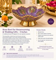 Bol décoratif en laiton violet de 5 pouces avec motif paon, bol artisanal indien traditionnel pour Pooja, décoration de la maison, mariage
